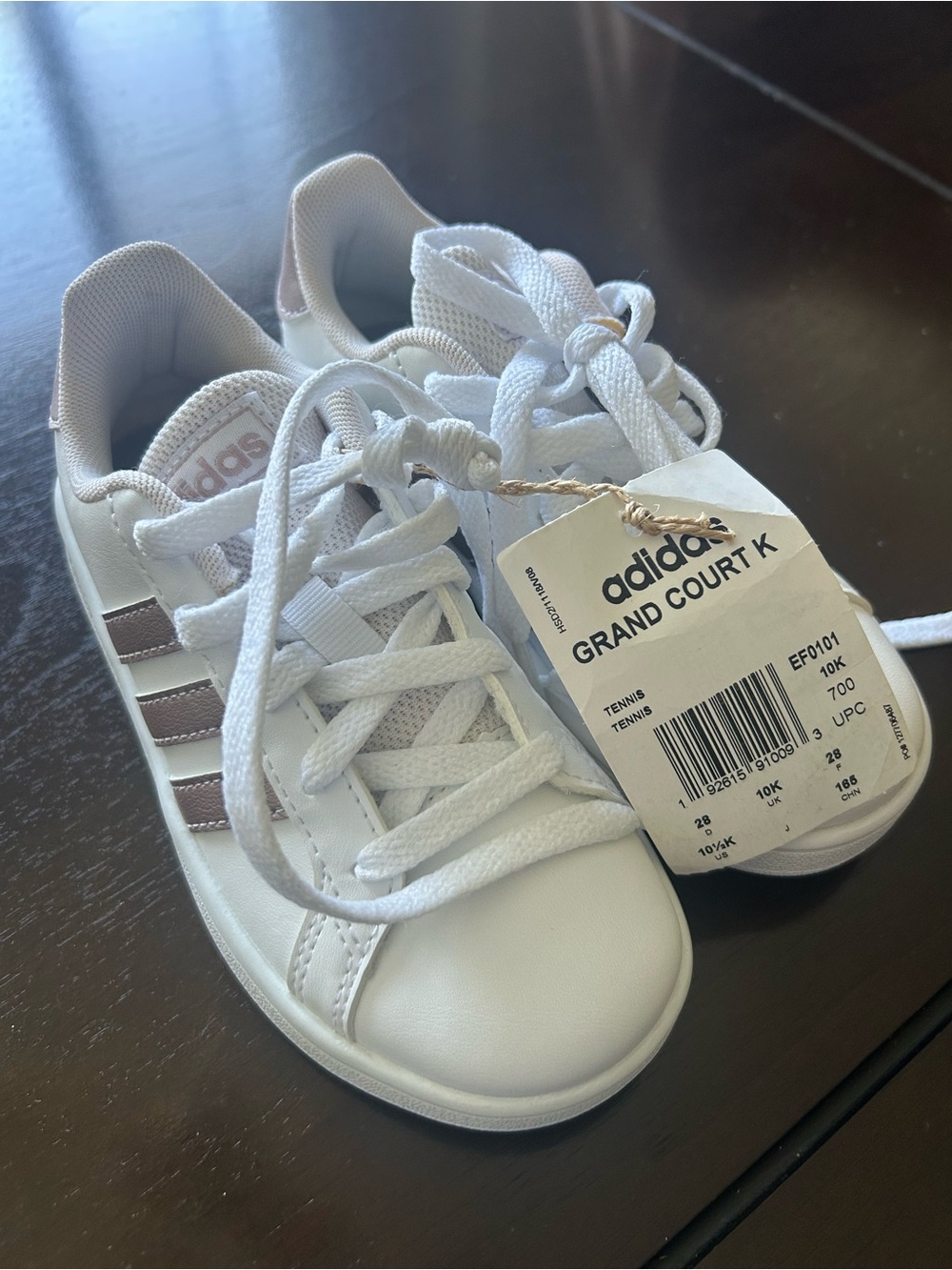 adidas Kids Grand Court K White with Light Pink Stripes